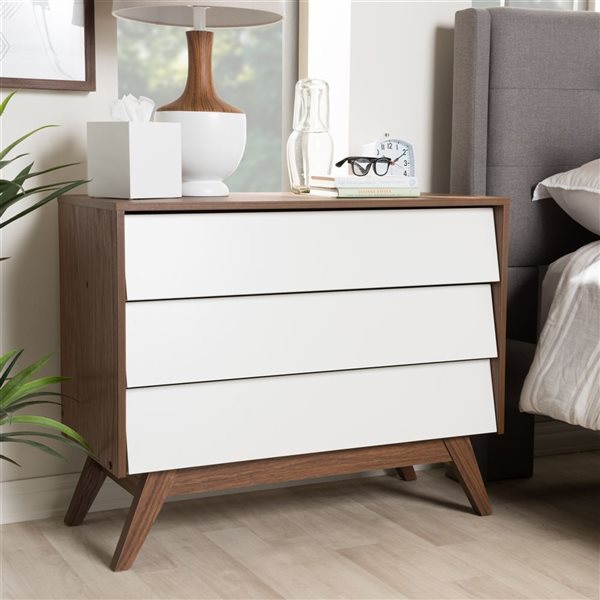 Baxton Studio Hildon White/Brown 3-Drawer Standard Chest