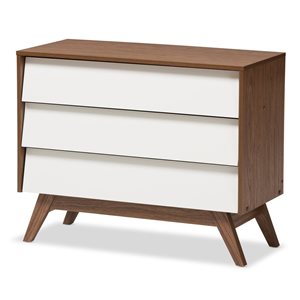 Baxton Studio Hildon White/Brown 3-Drawer Standard Chest