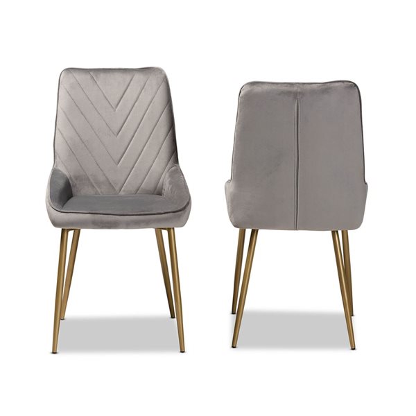 Baxton Studio Priscilla Grey Contemporary Polyester Upholstered Side Chair with Wood Frame - Set of 2