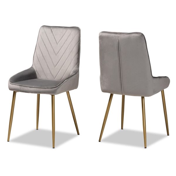 Baxton Studio Priscilla Grey Contemporary Polyester Upholstered Side Chair with Wood Frame - Set of 2