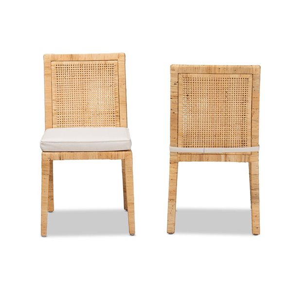 Baxton Studio Sofia Contemporary Polyester Side Chair with Wicker Frame - Set of 2