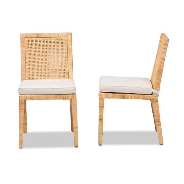 Baxton Studio Sofia Contemporary Polyester Side Chair with Wicker Frame - Set of 2