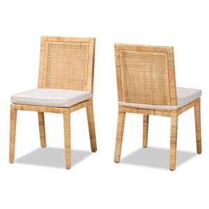 Baxton Studio Sofia Contemporary Polyester Side Chair with Wicker Frame - Set of 2