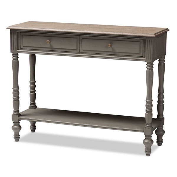 Baxton Studio Noemie Distressed Brown Farmhouse 2-Drawer Console Table