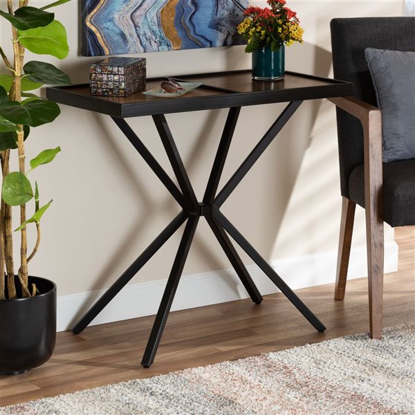 Baxton Studio Carlo Walnut Brown Black Modern Console Table 11011