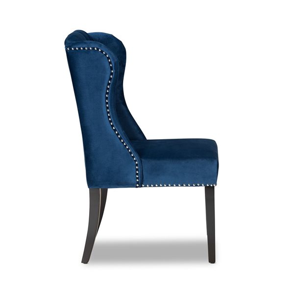 Baxton Studio Lamont Navy Blue Velvet Upholstered Wingback Chair