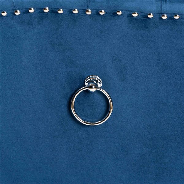 Baxton Studio Lamont Navy Blue Velvet Upholstered Wingback Chair with Dark Brown Wood Frame