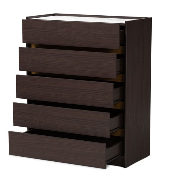 Baxton Studio Walker Dark Brown/Gold 5-Drawer Standard Chest