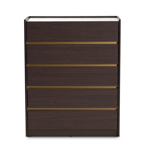 Baxton Studio Walker Dark Brown/Gold 5-Drawer Standard Chest