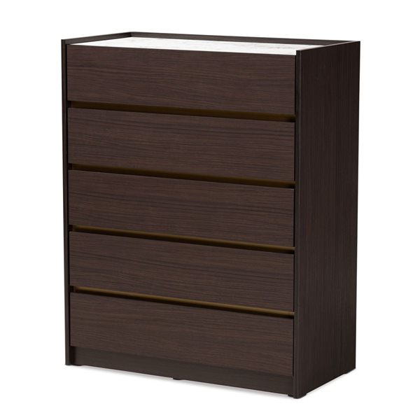 Baxton Studio Walker Dark Brown Gold 5 Drawer Standard Chest 11621