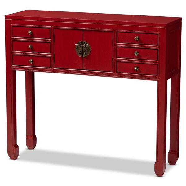 Baxton Studio Melodie Red Vintage 6 Drawer Console Table 8191 LWC