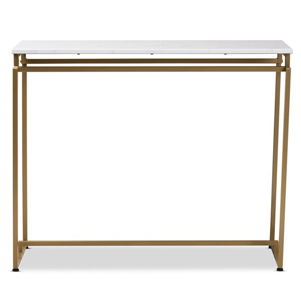 Baxton Studio Renzo Brushed Gold/White Faux Marble Glam Console Table