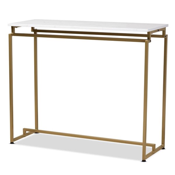Baxton Studio Renzo Brushed Gold/White Faux Marble Glam Console Table