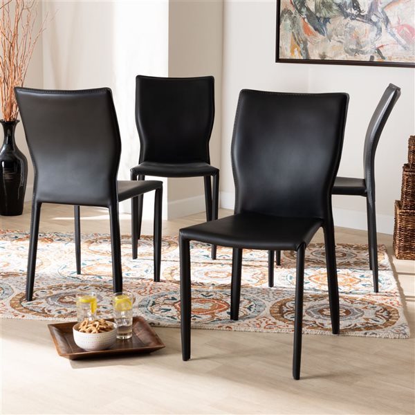 Baxton Studio Heidi Black Faux Leather Upholstered Side Chair with Metal Frame - Set of 4