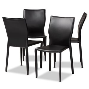 Baxton Studio Heidi Black Faux Leather Upholstered Side Chair with Metal Frame - Set of 4