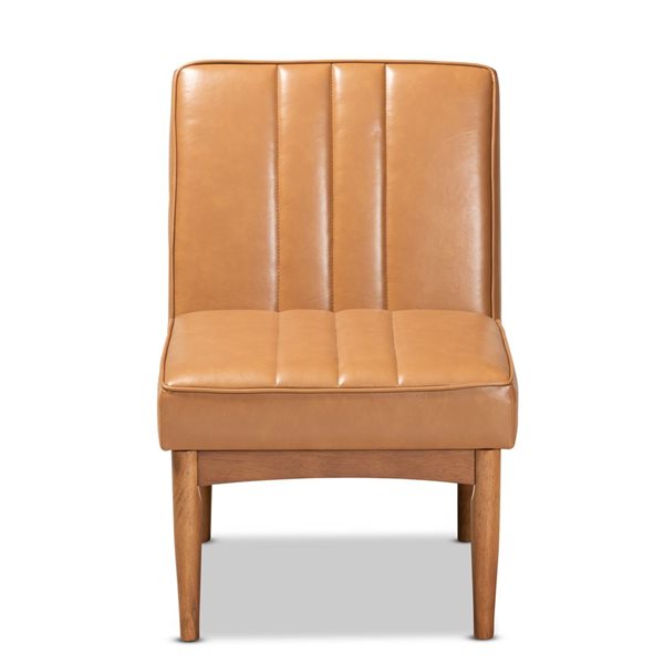 Baxton Studio Daymond Traditional Tan Faux Leather Upholstered Side Chair with Wood Frame