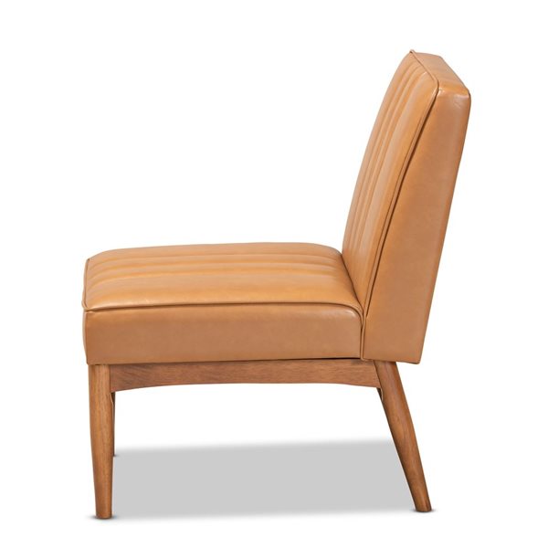 Baxton Studio Daymond Traditional Tan Faux Leather Upholstered Side Chair with Wood Frame