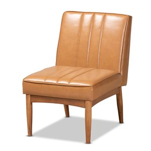 Baxton Studio Daymond Traditional Tan Faux Leather Upholstered Side Chair with Wood Frame