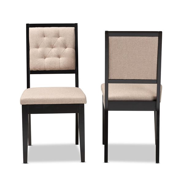 Baxton Studio Gideon Sand and Dark Brown Contemporary Polyester Upholstered Side Chair with Wood Frame - Set of 2