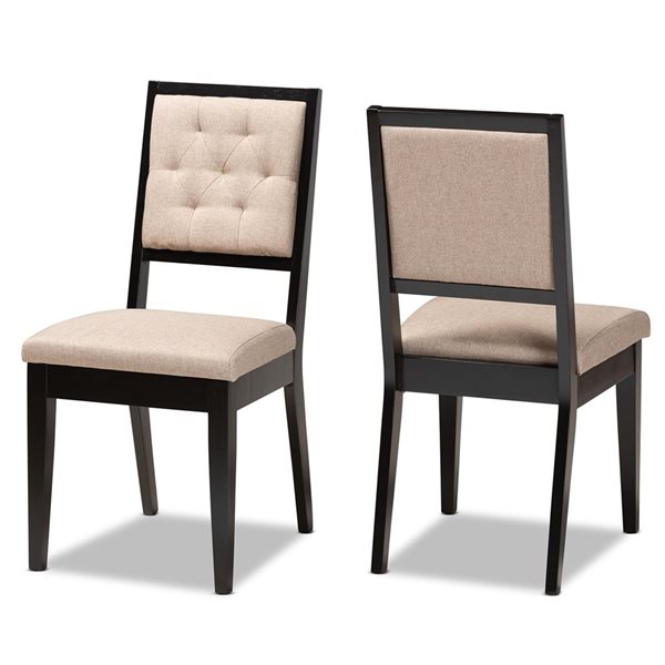 Baxton Studio Gideon Sand and Dark Brown Contemporary Polyester Upholstered Side Chair with Wood Frame - Set of 2