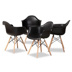 Baxton Studio Galen Black Contemporary Arm Chair with Wood Frame - Set of 4