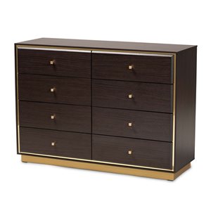 Baxton Studio Cormac Espresso Brown/Gold 8-Drawer Standard Dresser