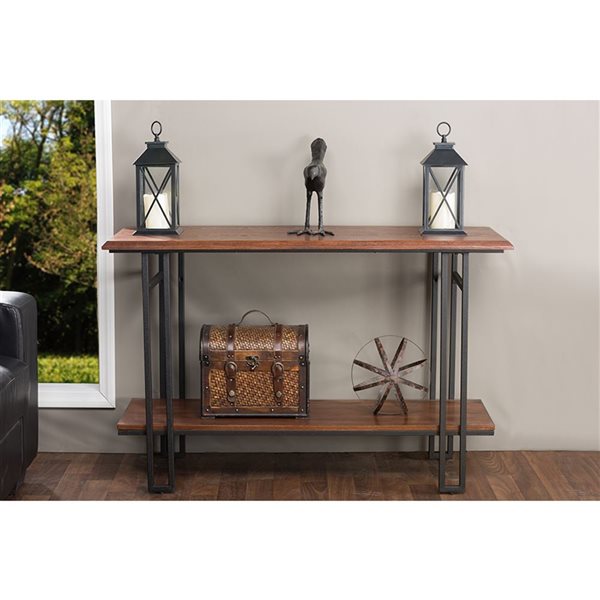 Baxton Studio Newcastle Walnut Brown Wood Industrial Console Table