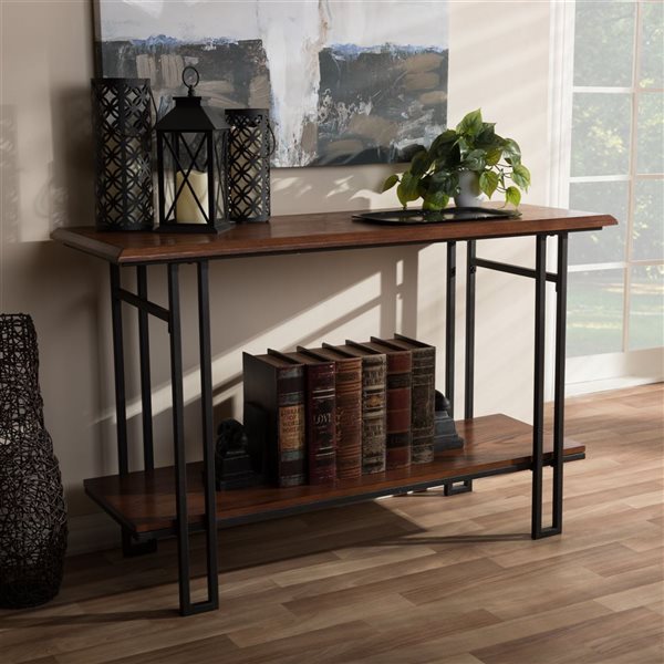 Baxton Studio Newcastle Walnut Brown Wood Industrial Console Table