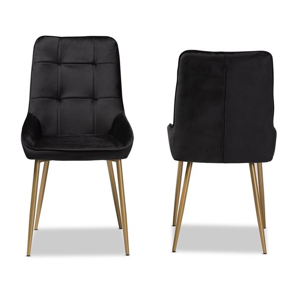 Baxton Studio Gavino Black Contemporary Polyester Upholstered Side Chair with Wood Frame - Set of 2