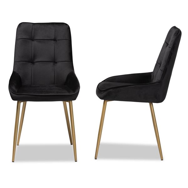 Baxton Studio Gavino Black Contemporary Polyester Upholstered Side Chair with Wood Frame - Set of 2