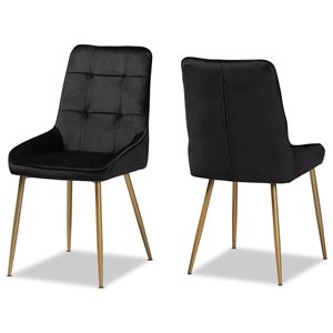 Baxton Studio Gavino Black Contemporary Polyester Upholstered Side Chair with Wood Frame - Set of 2