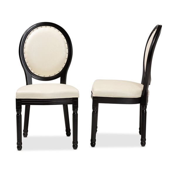 Baxton Studio Louis Traditional Faux Leather Upholstered Side Chair with Wood Frame - Set of 2