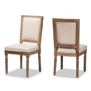 Baxton Studio Louane Beige Polyester Upholstered and Antique Brown Side Chair with Wood Frame - Set of 2