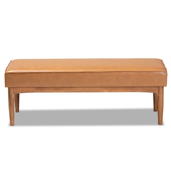 Baxton Studio Arvid Tan Faux Leather and Walnut Rectangular Dining Bench