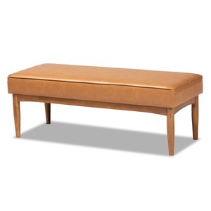 Baxton Studio Arvid Tan Faux Leather and Walnut Rectangular Dining Bench