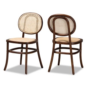 Baxton Studio Garold Brown Rattan Traditional Side Chair with Wood Frame - Set of 2