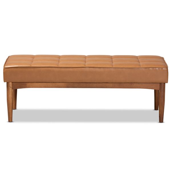 Baxton Studio Sanford Tan Faux Leather and Walnut Rectangular Dining Bench