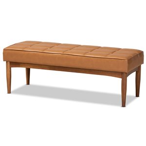 Baxton Studio Sanford Tan Faux Leather and Walnut Rectangular Dining Bench