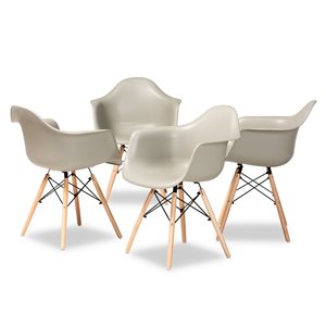 Baxton Studio Galen Beige Contemporary Arm Chair with Wood Frame - Set of 4