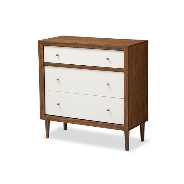 Baxton Studio Harlow Brown/White 3-Drawer Standard Chest