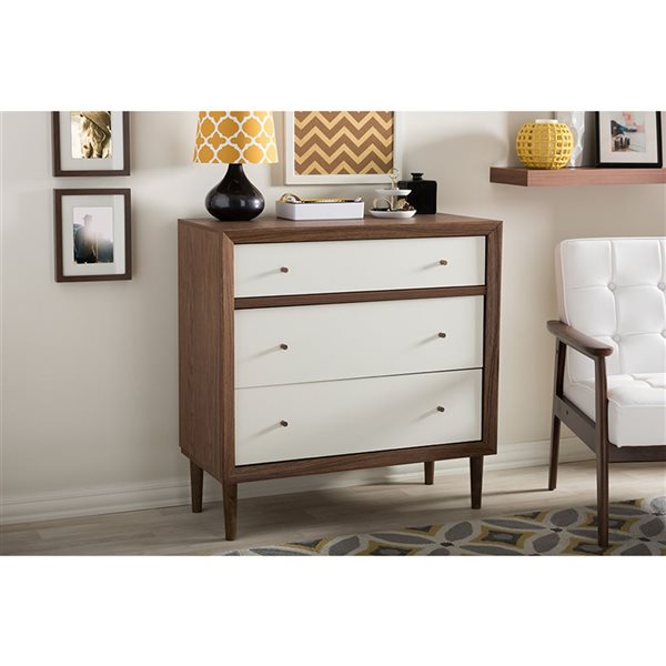 Baxton Studio Harlow Brown/White 3-Drawer Standard Chest