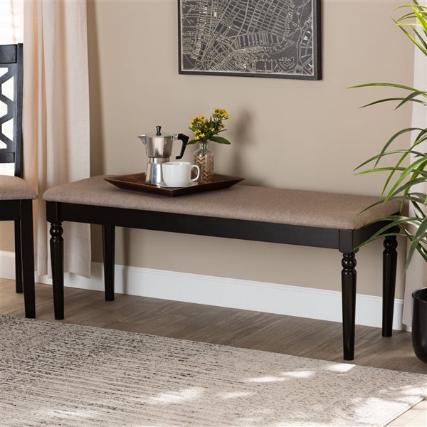 Baxton Studio Giovanni Sand and Dark Brown Rectangular Dining Bench