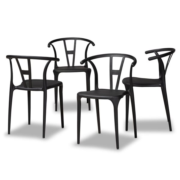 Baxton Studio Warner Black Contemporary Side Chair with Plastic Frame - Set of 4