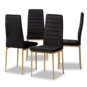 Baxton Studio Armand Black Contemporary Polyester Upholstered Side Chair with Wood Frame - Set of 4