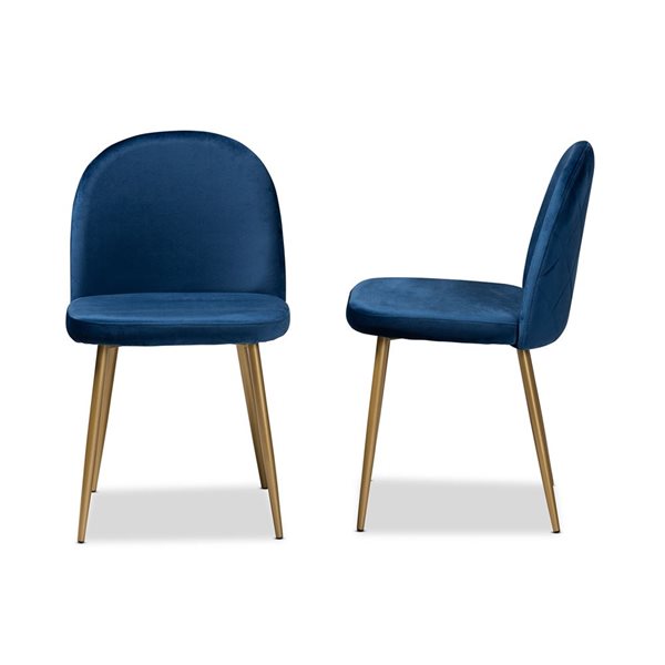 Baxton Studio Fantine Navy Blue Contemporary Polyester Upholstered Side Chair with Wood Frame - Set of 2