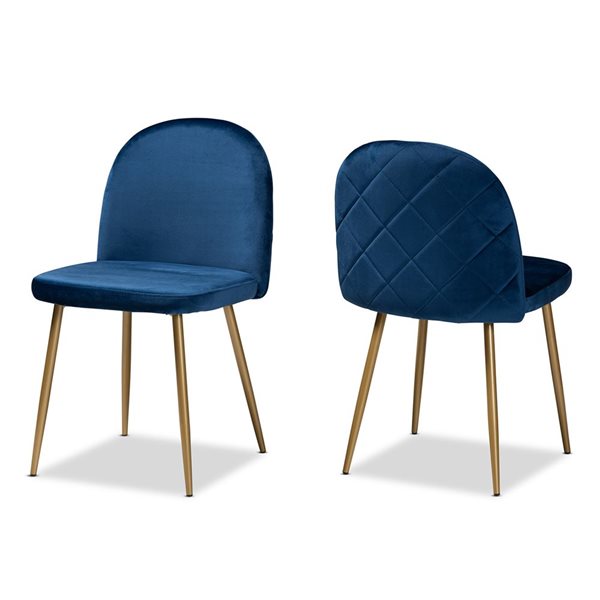 Baxton Studio Fantine Navy Blue Contemporary Polyester Upholstered Side Chair with Wood Frame - Set of 2