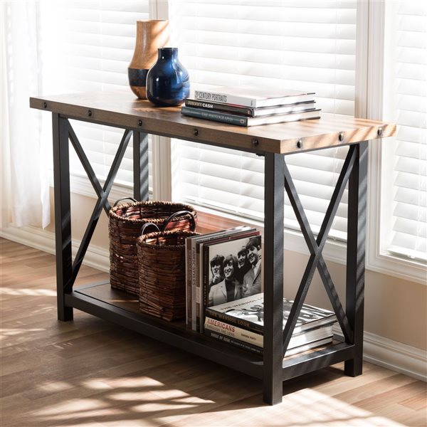 Baxton Studio Herzen Walnut Brown Industrial Console Table 7197