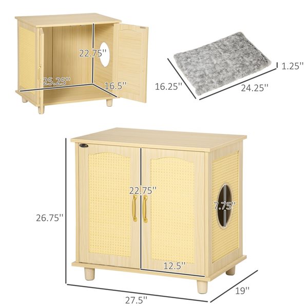 PawHut 26.75-in Oak Litter Box Enclosure with Magnetic Door