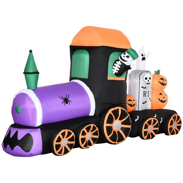 HOMCOM 4.59-ft x 8.04-ft Skeleton Ride Train Halloween Inflatable with LED Lights