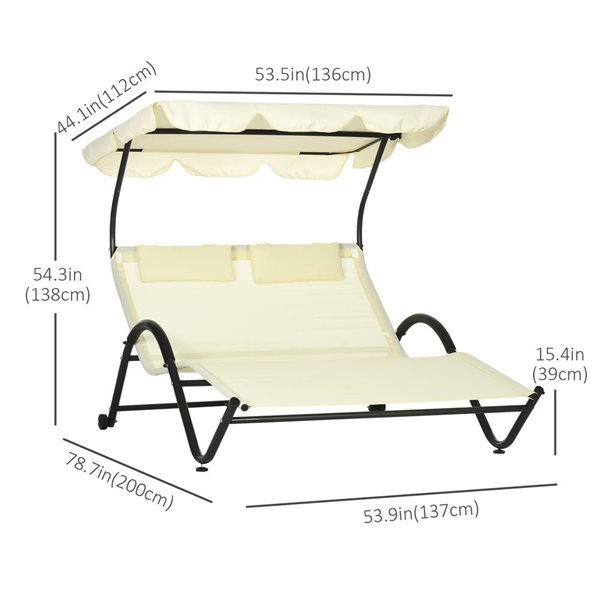 Outsunny Grey/Beige Double Lounge Chaise with Sunshade Roof